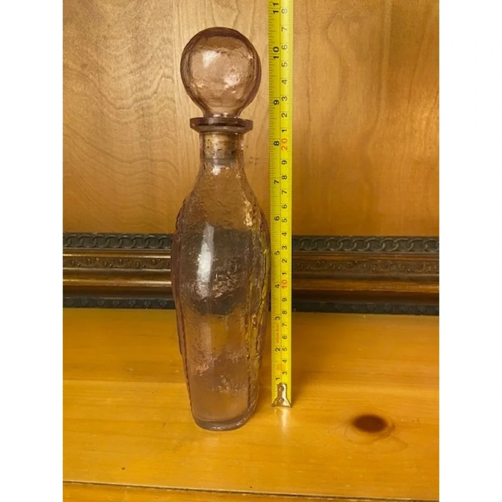 Vintage Amethyst Purple Glass Decanter Courage Ship Embossed Bottle with Stopper